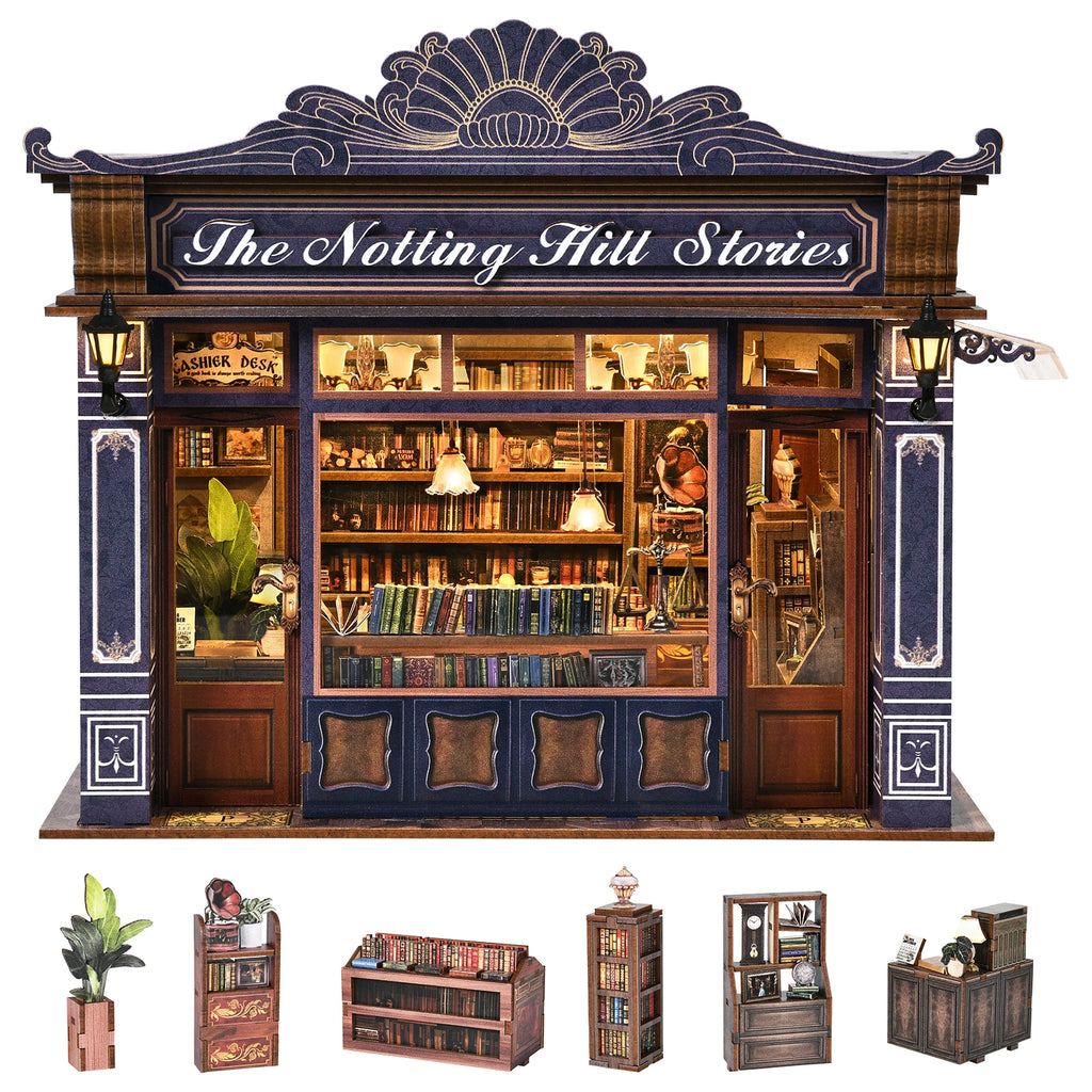 Notting Hill Bookstore Book Nook Kit | Wooden London Bookshop Diorama