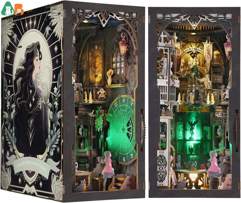 Tarot Divination Society Book Nook Kit | Witchy Halloween Diorama with Lights