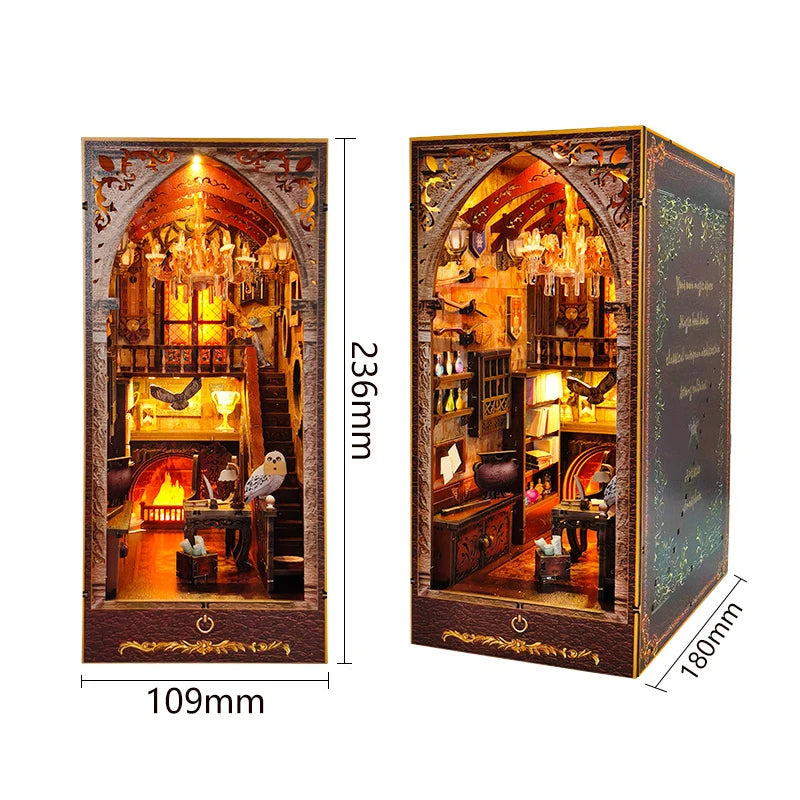 Magic Academy Book Nook Kit | Wizard Library Wooden Diorama with Furniture