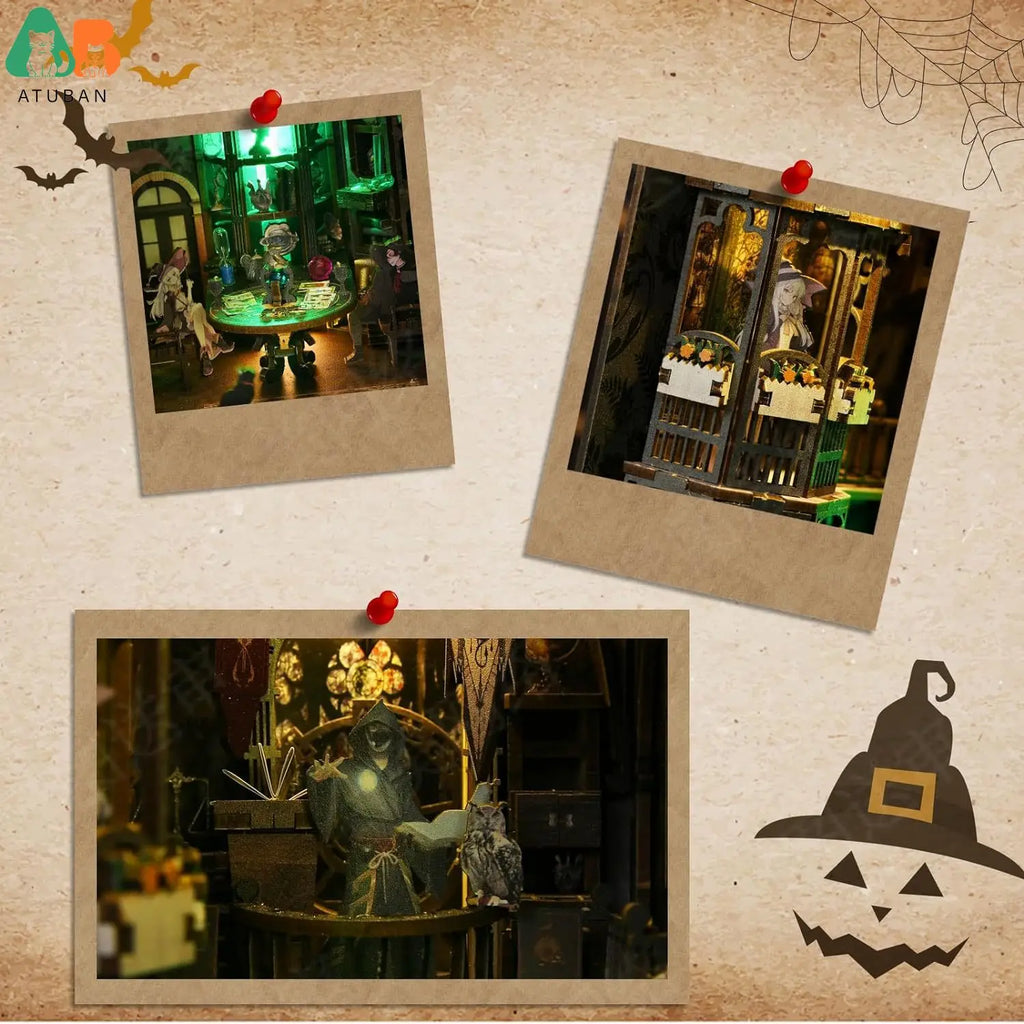 Tarot Divination Society Book Nook Kit | Witchy Halloween Diorama with Lights