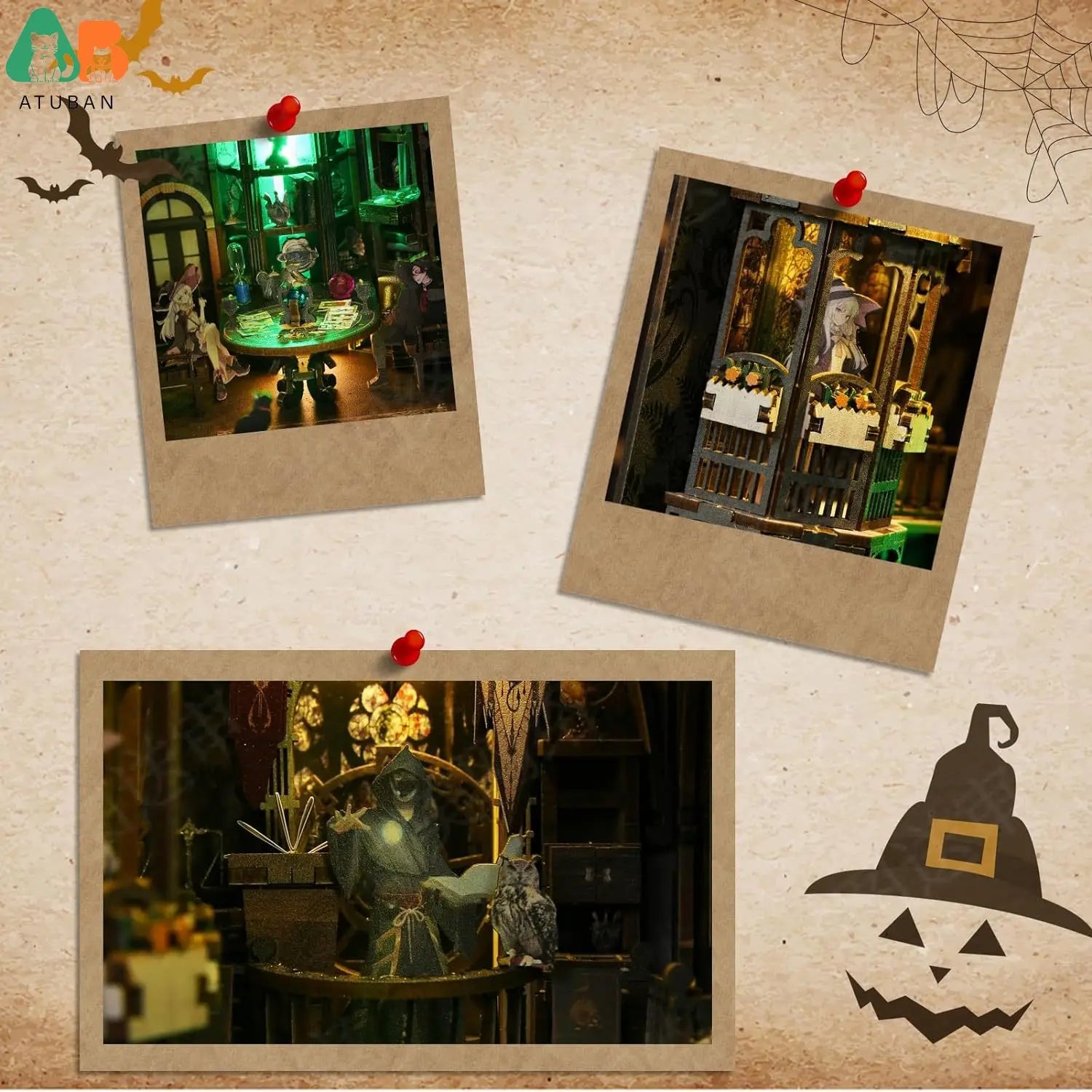 Tarot Divination Society Book Nook Kit | Witchy Halloween Diorama with Lights