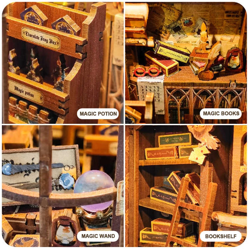 Magic Wand Store Book Nook Kit | Whimsical Wooden Wand Shop Diorama