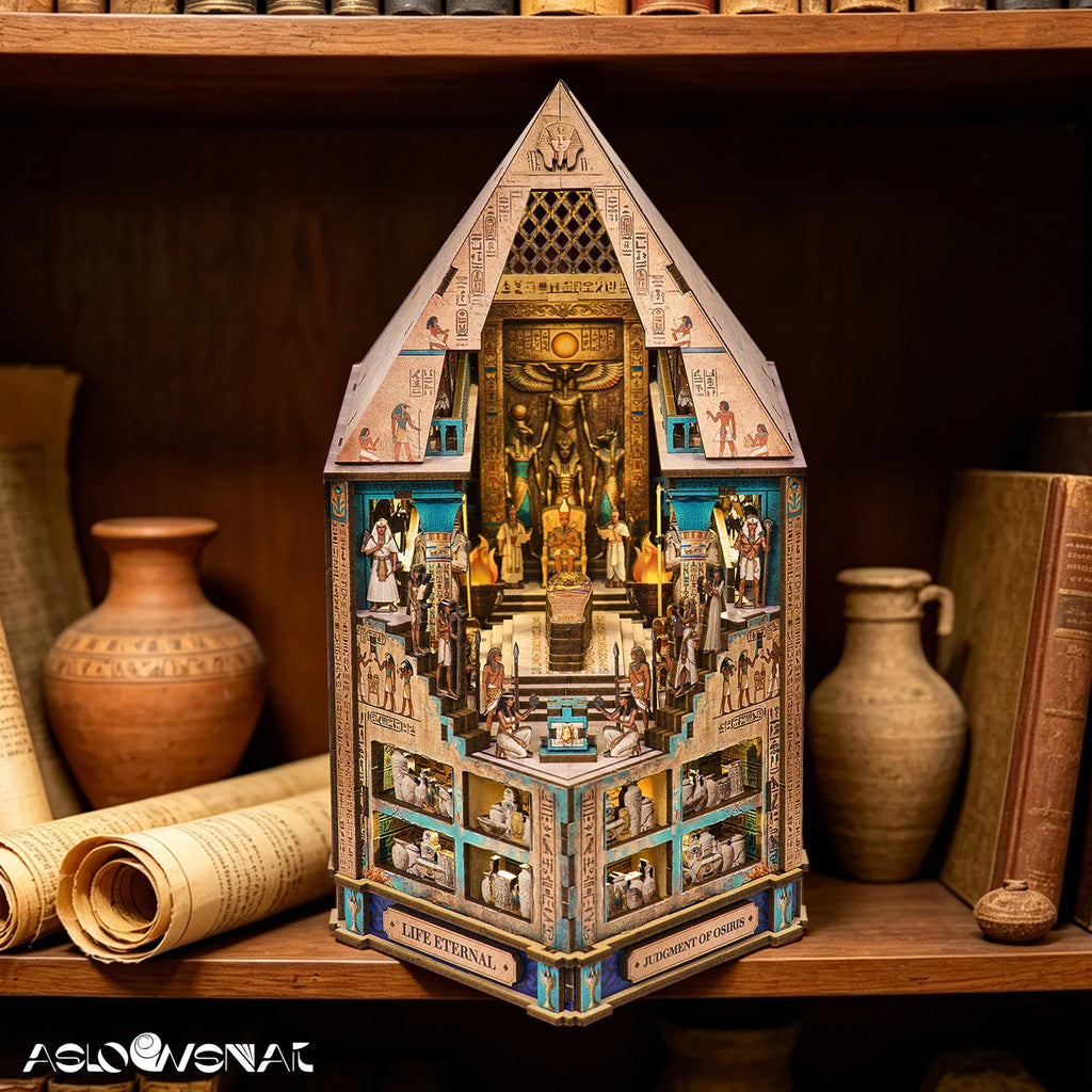 Hall of Eternity Egyptian Book Nook Kit | Pharaoh's Pyramid Diorama with Touch Light
