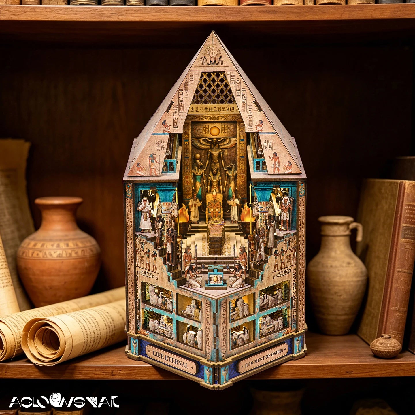 Hall of Eternity Egyptian Book Nook Kit | Pharaoh's Pyramid Diorama with Touch Light