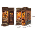 Magic Wand Store book nook dimensions diagram showing 172mm height, 131mm depth and 124mm width
