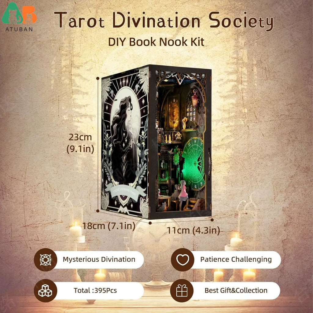 Tarot Divination Society Book Nook Kit | Witchy Halloween Diorama with Lights