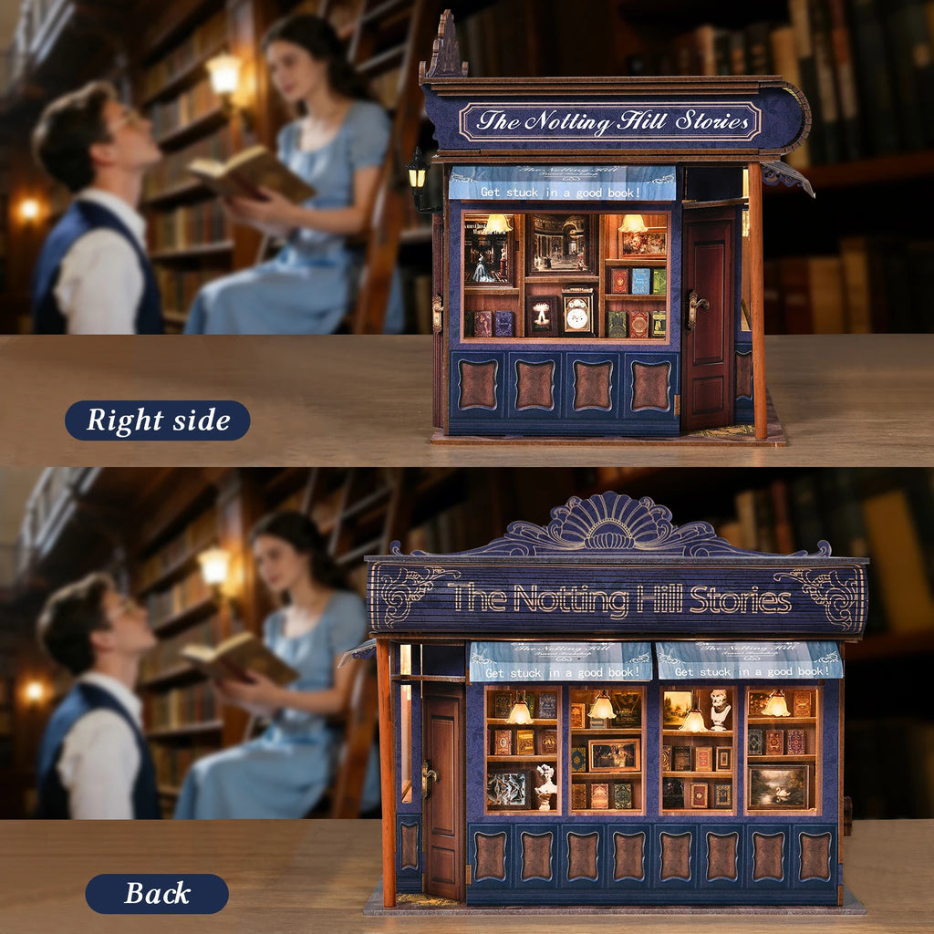 Notting Hill Bookstore Book Nook Kit | Wooden London Bookshop Diorama