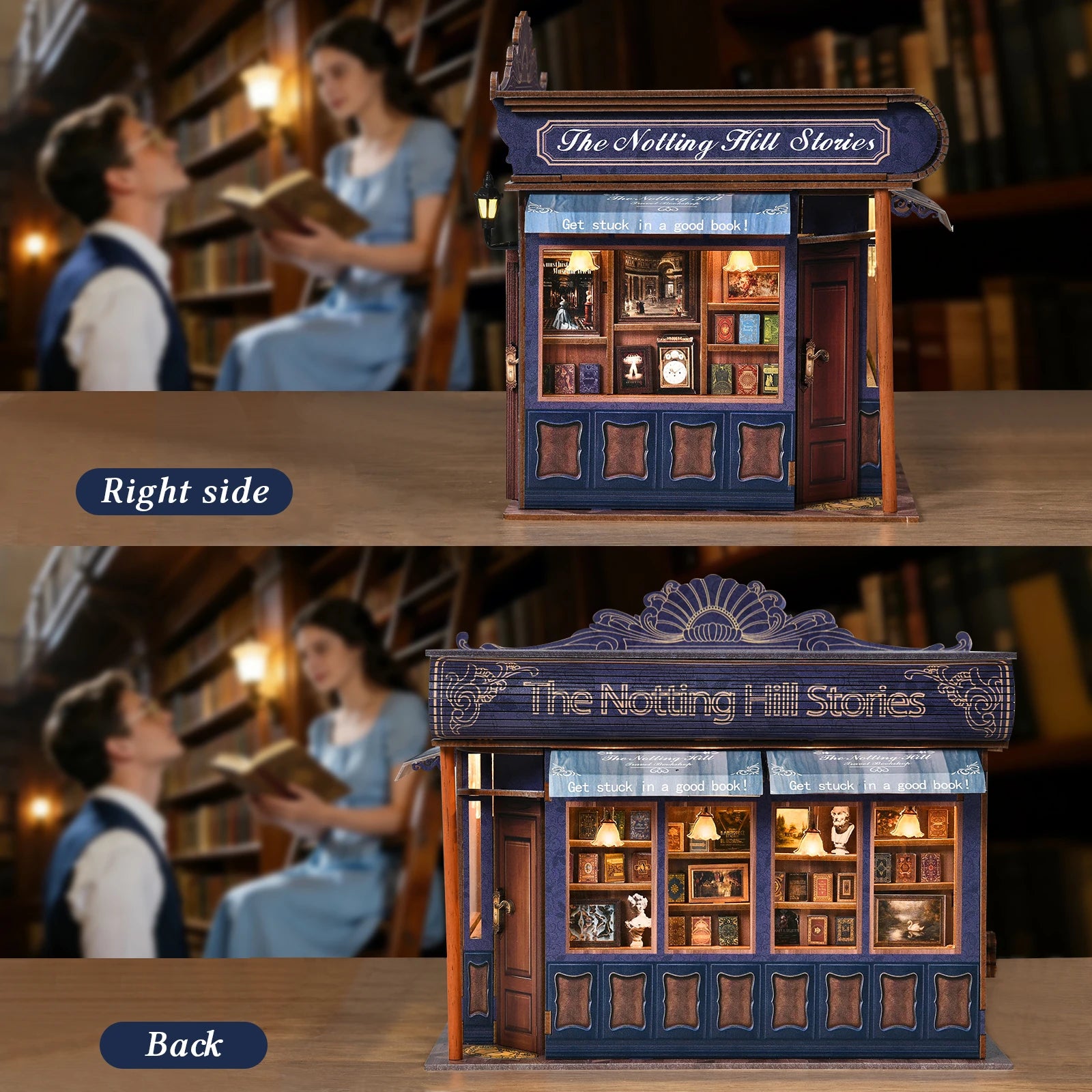 Notting Hill Bookstore Book Nook Kit | Wooden London Bookshop Diorama