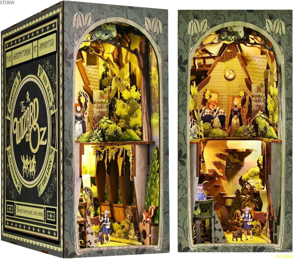 Wonder Library Book Nook Kit | Vintage Library Wooden Diorama with Lights