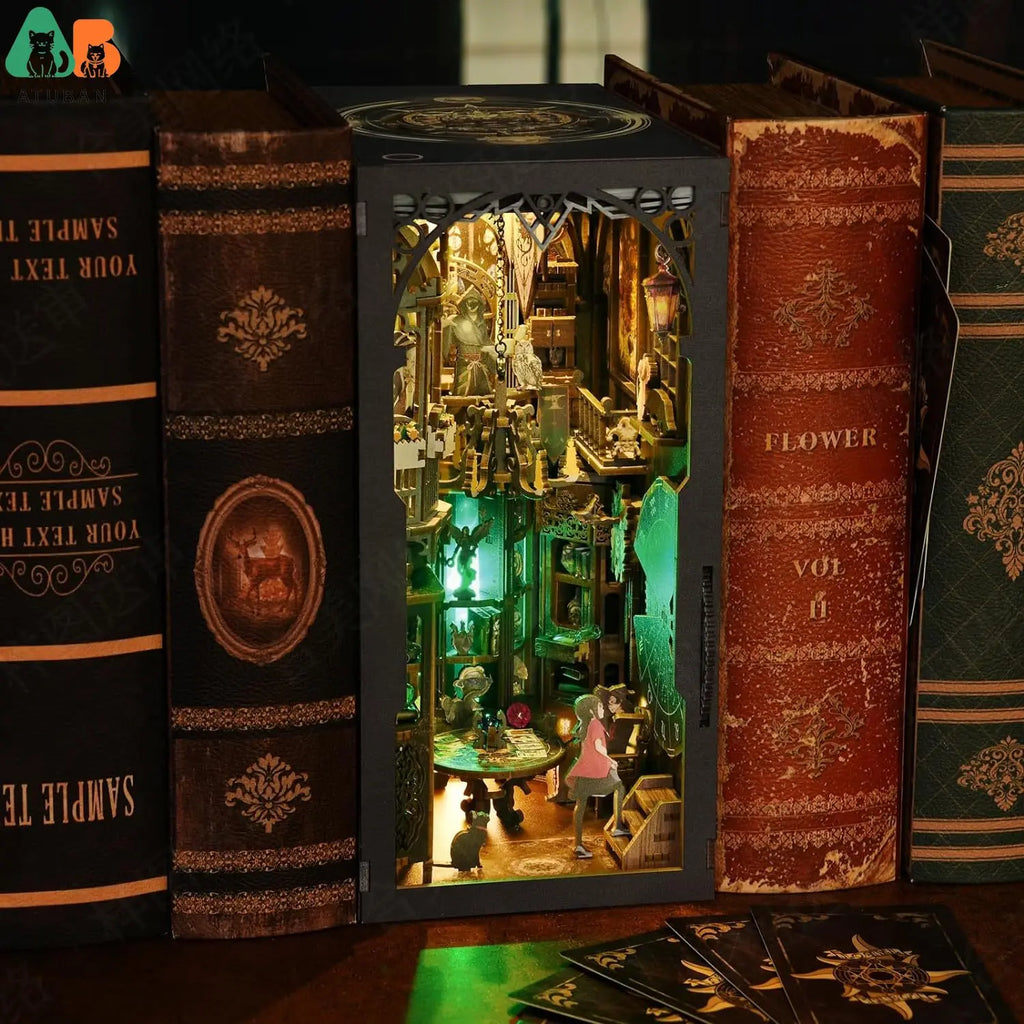 Tarot Divination Society Book Nook Kit | Witchy Halloween Diorama with Lights