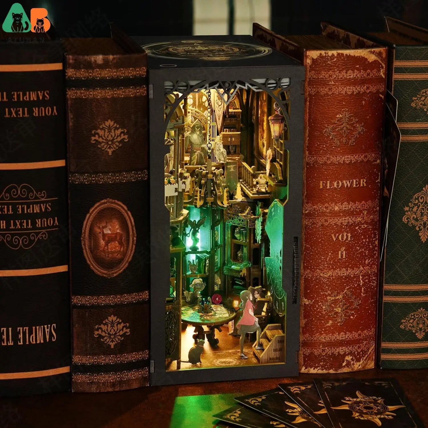 Tarot Divination Society Book Nook Kit | Witchy Halloween Diorama with Lights