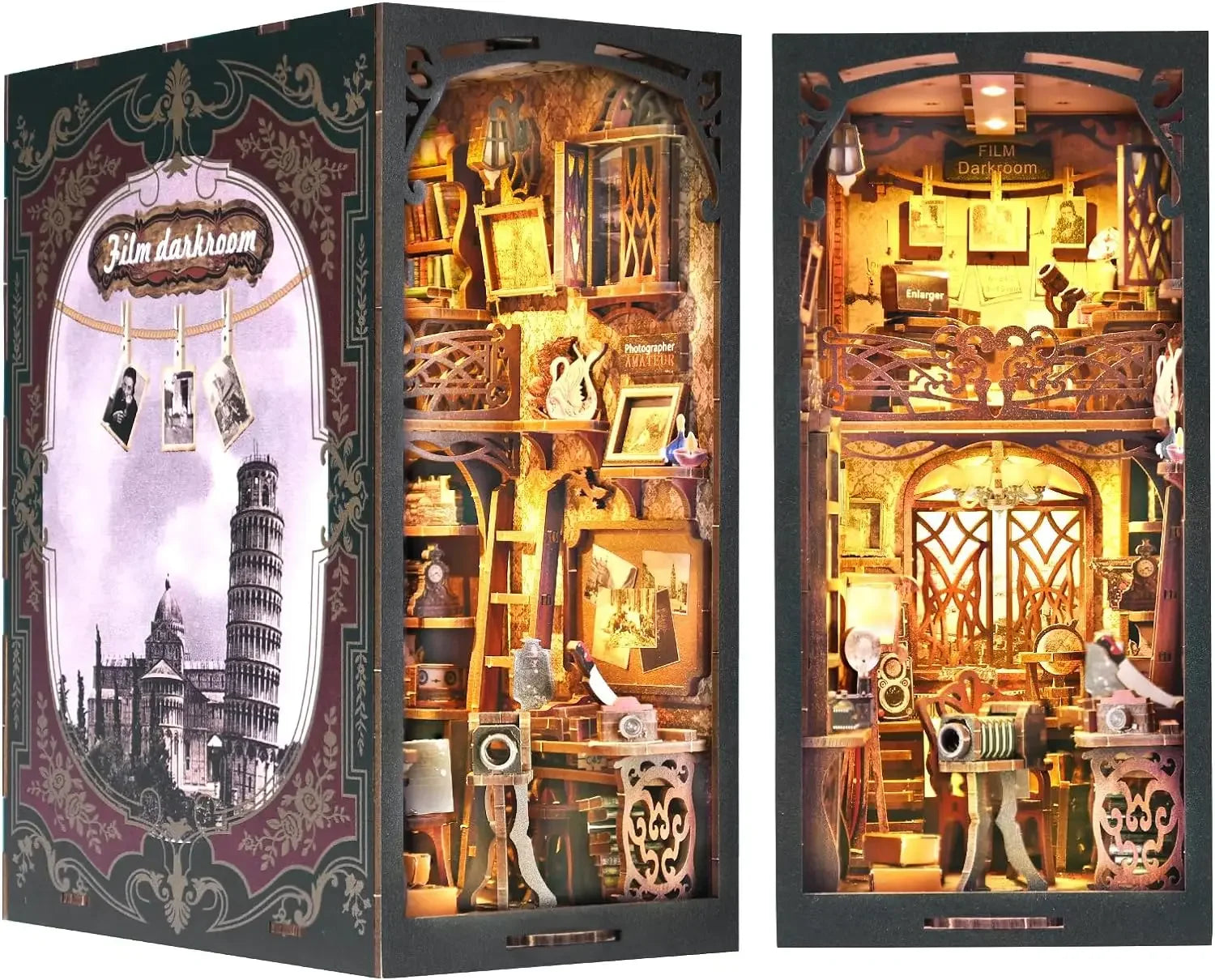 Wonder Library Book Nook Kit | Vintage Library Wooden Diorama with Lights