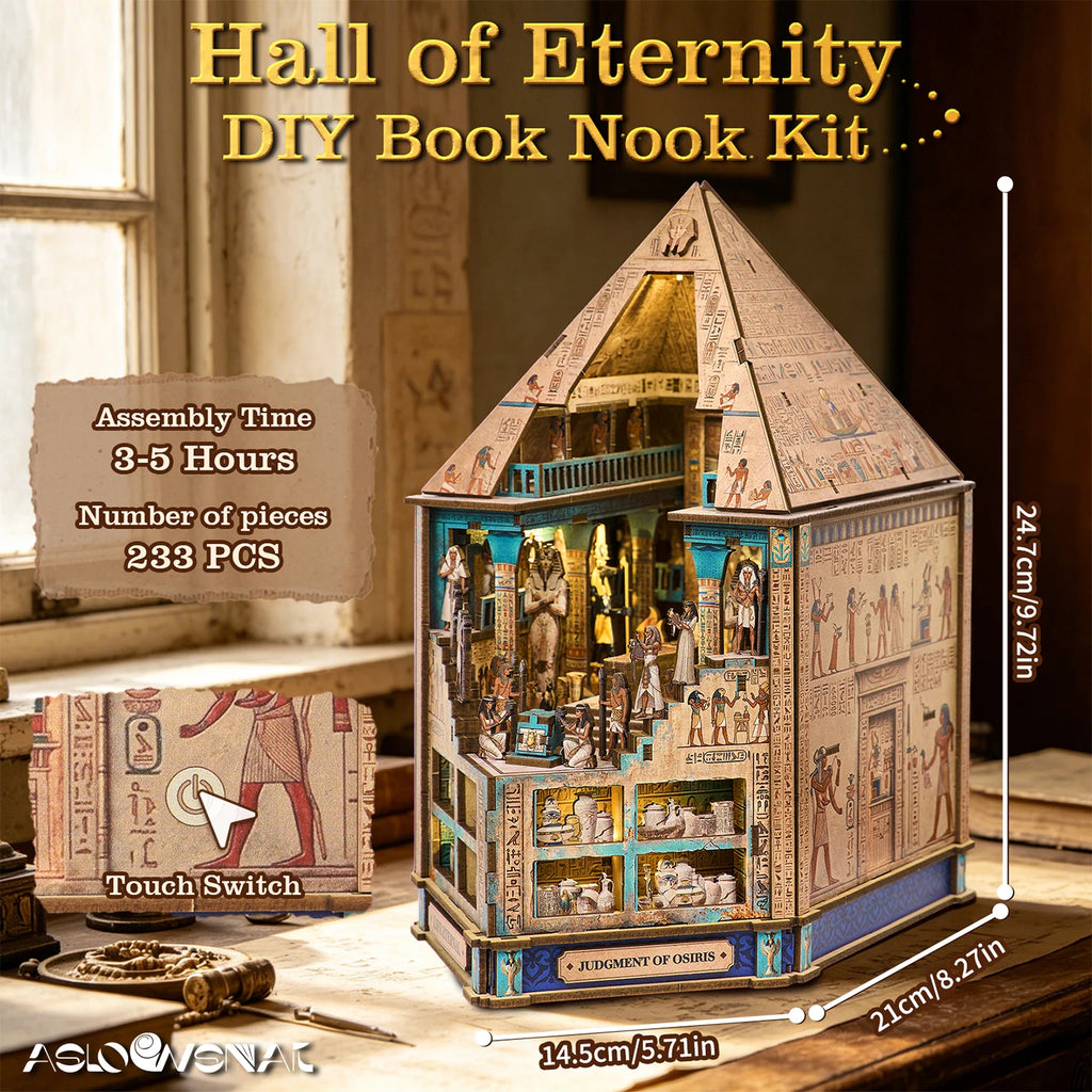 Hall of Eternity Egyptian Book Nook Kit | Pharaoh's Pyramid Diorama with Touch Light