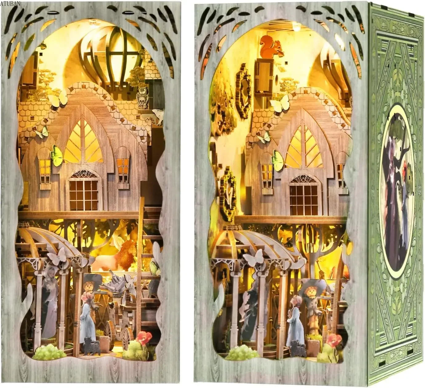 Wonder Library Book Nook Kit | Vintage Library Wooden Diorama with Lights