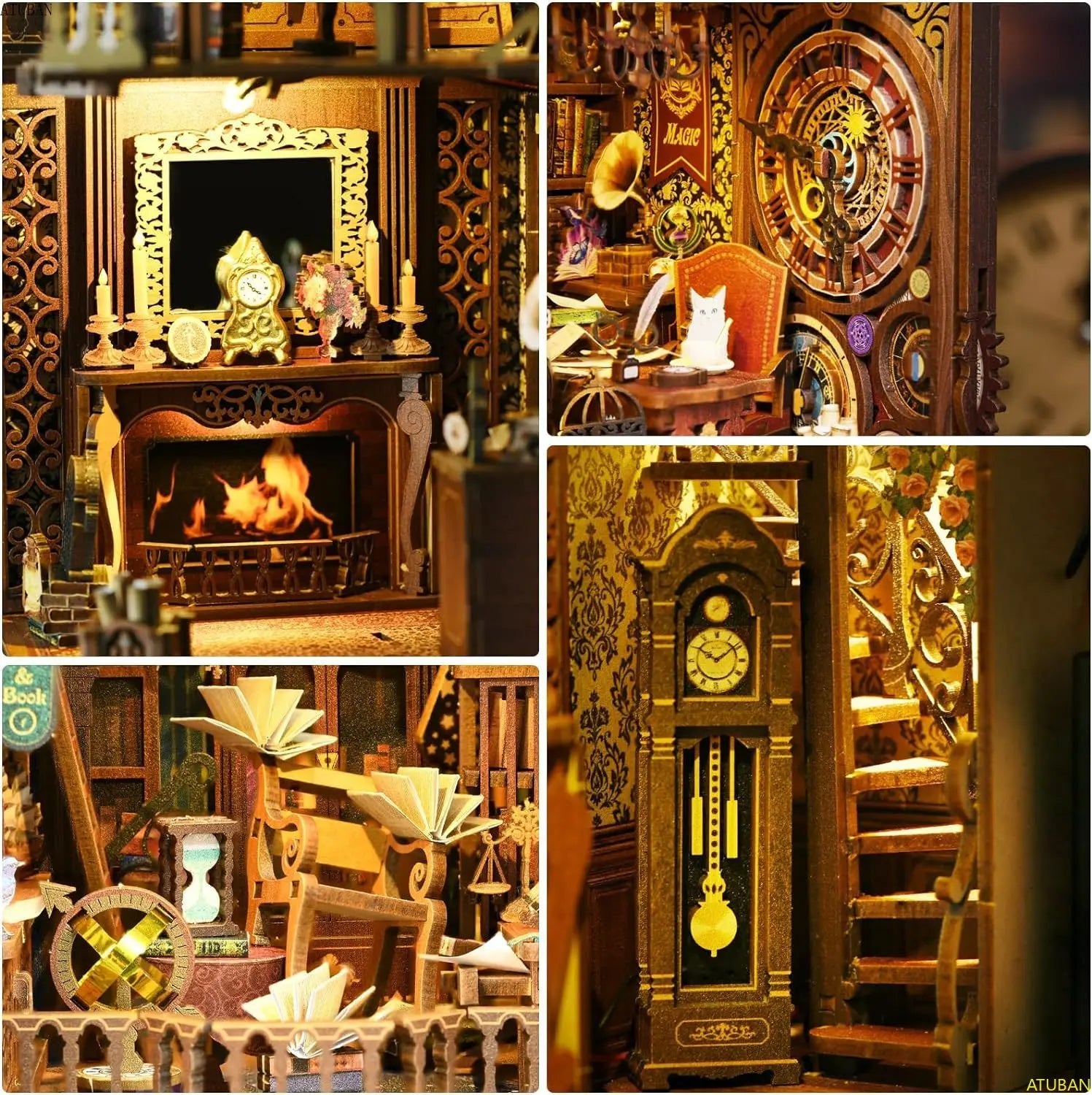 Wonder Library Book Nook Kit | Vintage Library Wooden Diorama with Lights
