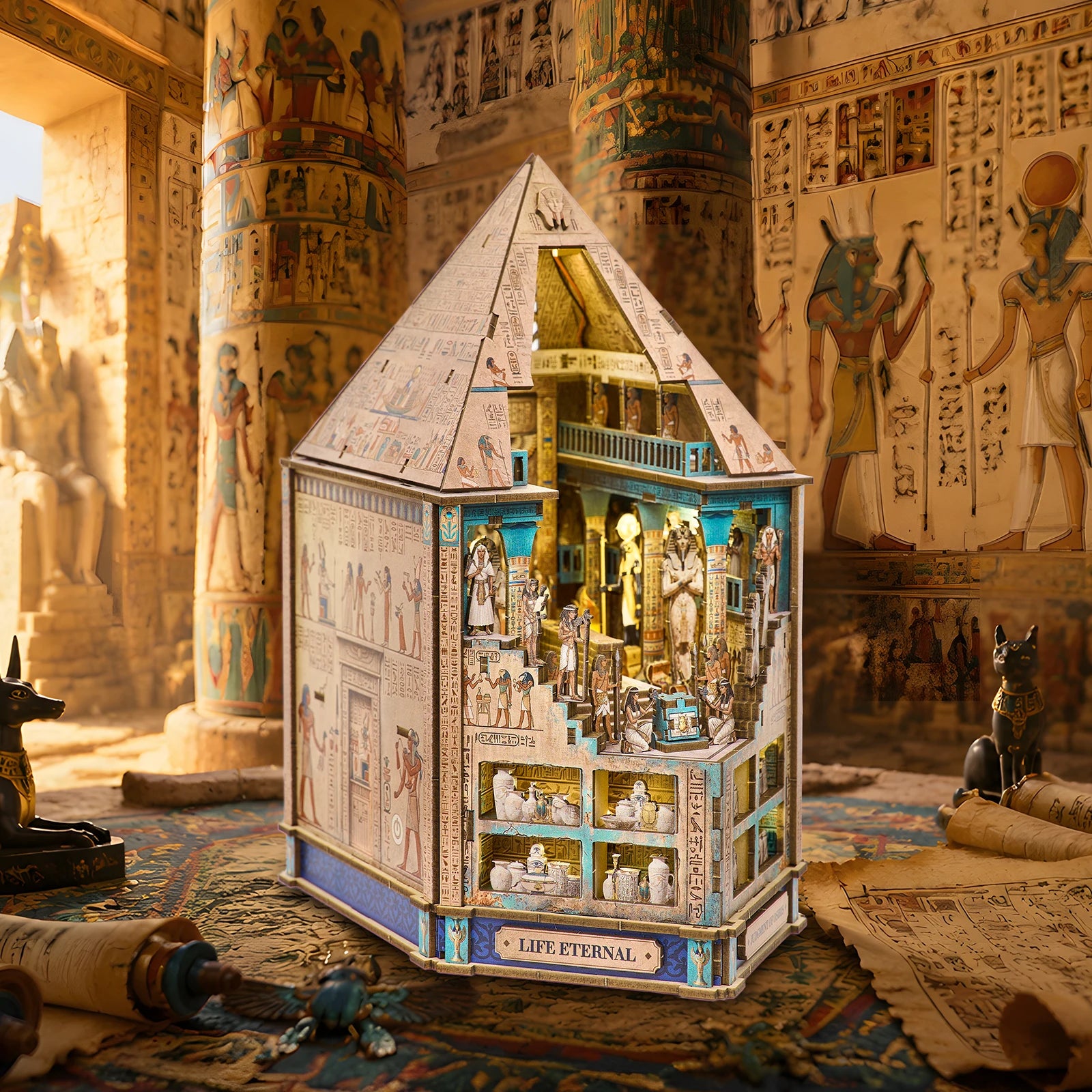 Hall of Eternity Egyptian Book Nook Kit | Pharaoh's Pyramid Diorama with Touch Light