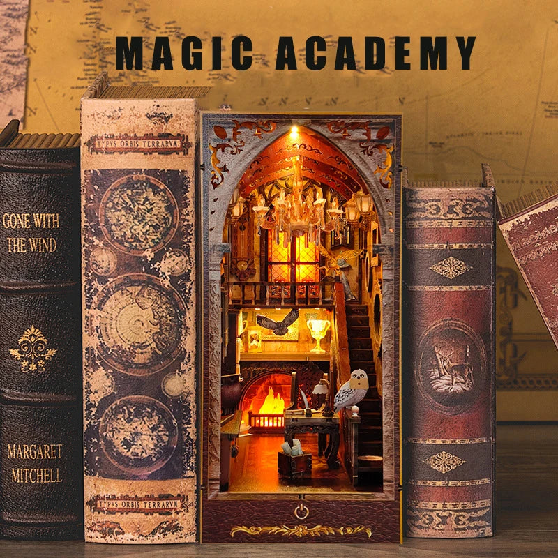 Magic Academy Book Nook Kit | Wizard Library Wooden Diorama with Furniture