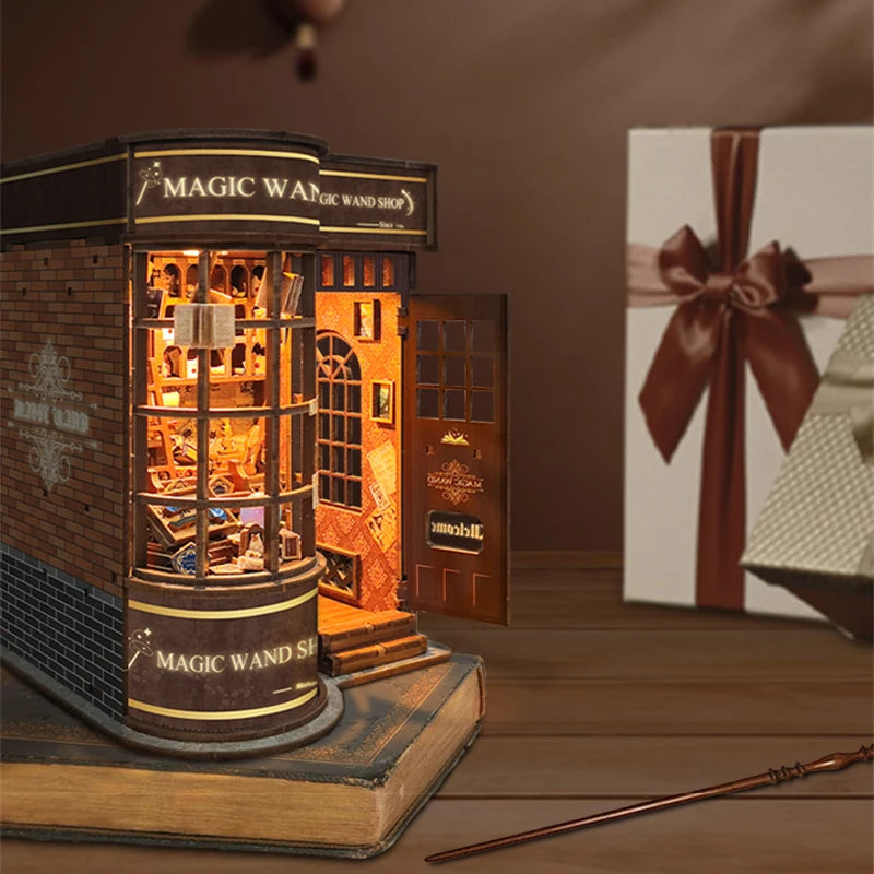 Magic Wand Store Book Nook Kit | Whimsical Wooden Wand Shop Diorama