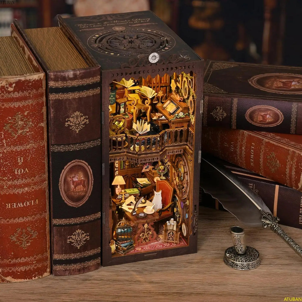 Wonder Library Book Nook Kit | Vintage Library Wooden Diorama with Lights