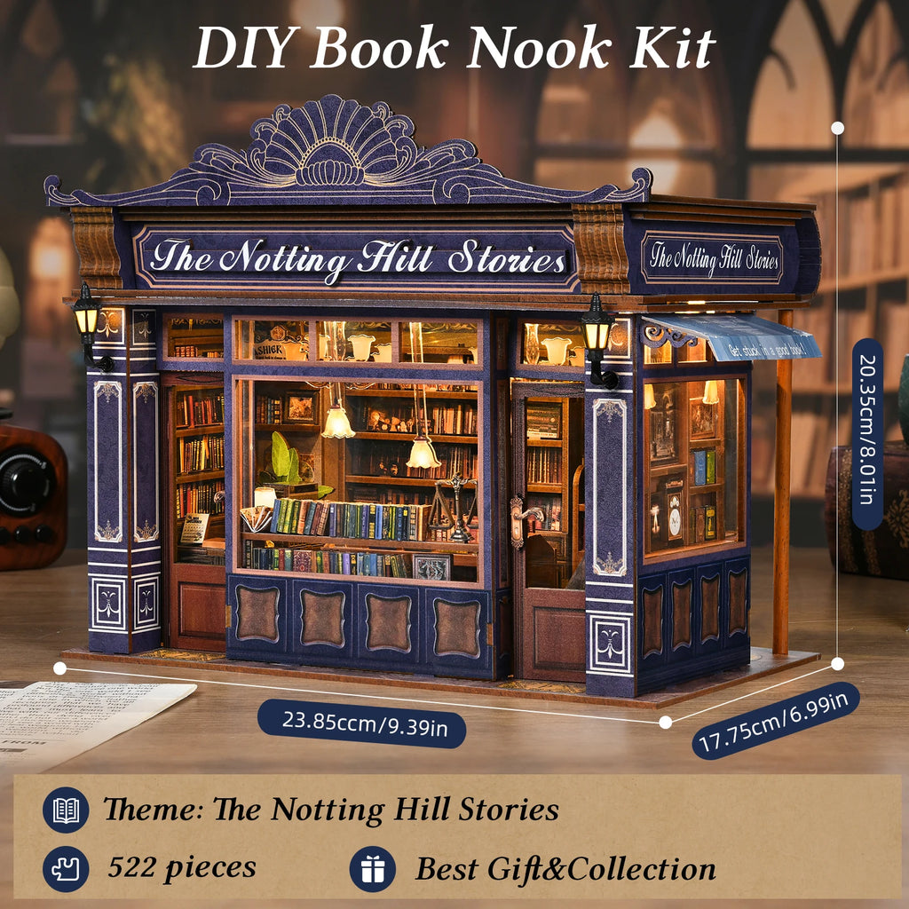 Notting Hill Bookstore Book Nook Kit | Wooden London Bookshop Diorama