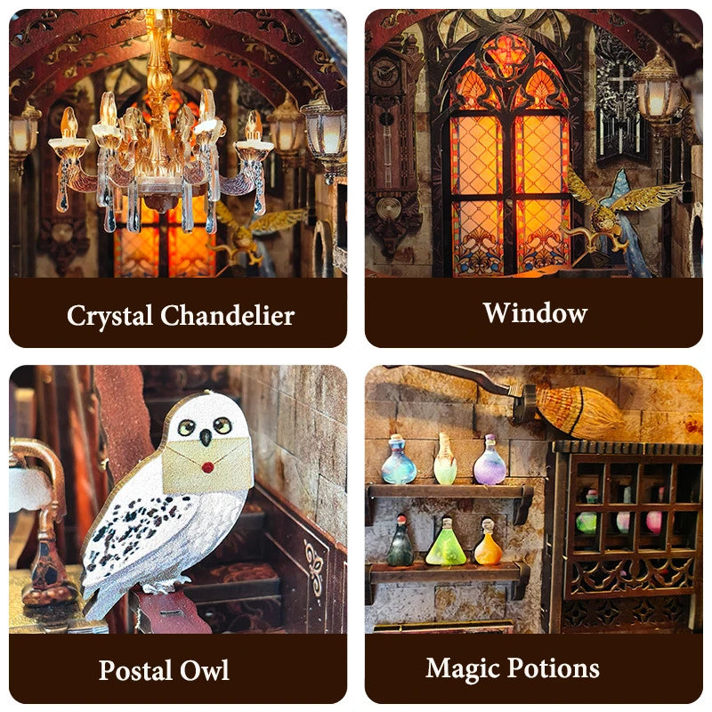 Magic Academy Book Nook Kit | Wizard Library Wooden Diorama with Furniture